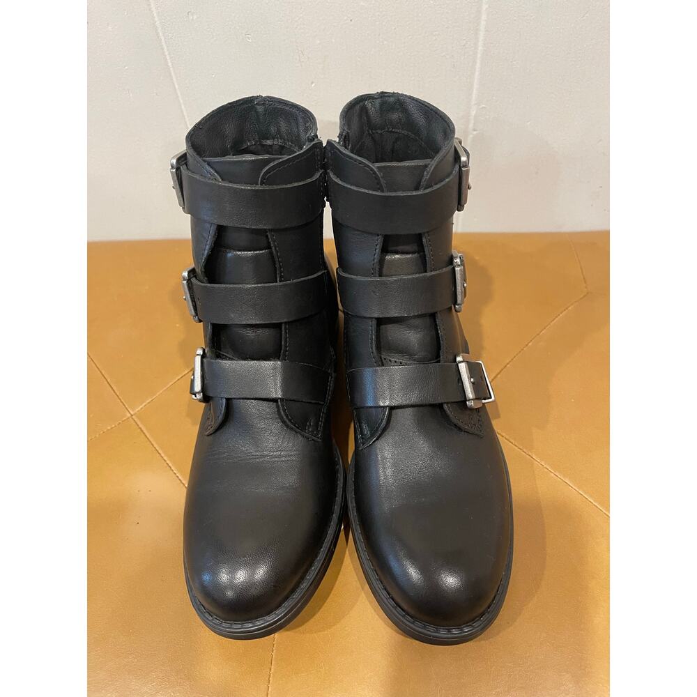 Chambers Womens Leather combat Moto Boot Black Buckles Made in Portugal Size 6.5 - Picture 5 of 8